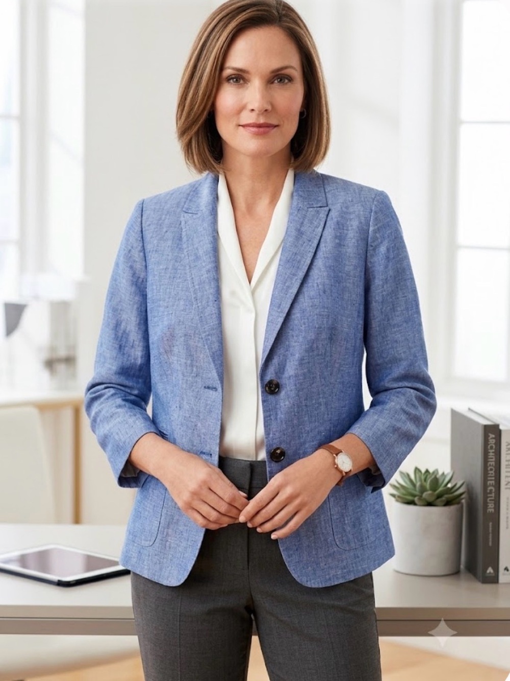 Talbots Light Blue Single-Button Linen Blend Blazer 100 %linen - Picture 2 of 9